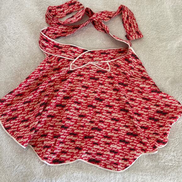 Vintage Kellogs Apron Red Logo Handmade Half Waist Flirty 50s Style Mod - Picture 1 of 7